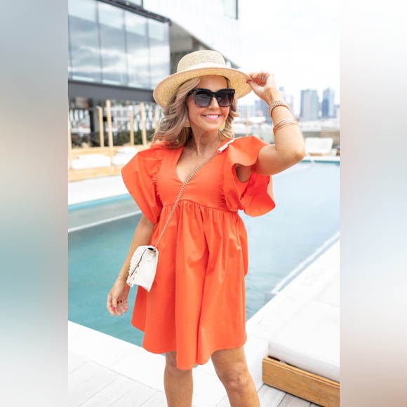 AVARA Chic Orange Puff Sleeve Dress Sz L NWT - Picture 2 of 5